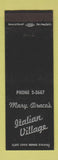 Matchbook Cover - Mary Draco's Italian Village