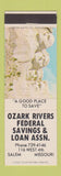 Matchbook Cover - Ozark Rivers Federal Savings and Loan Salem MO