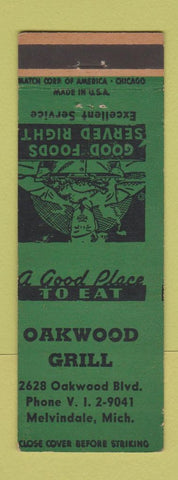 Matchbook Cover - Oakwood Grill Melvindale MI MISCUT