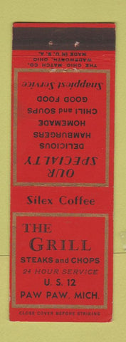 Matchbook Cover - The Grill Restaurant Paw Paw MI