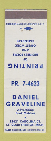 Matchbook Cover - Daniel Graveline Printing Matchbooks St Clair Springs MI