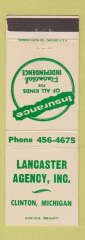 Matchbook Cover - Lancaster Agency Insurance Clinton MI