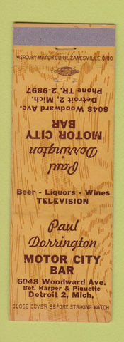 Matchbook Cover - Paul Dorrington Motor City Bar Detroit MI