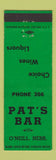 Matchbook Cover - Pat's Bar O'Neill NE low phone #