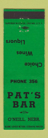 Matchbook Cover - Pat's Bar O'Neill NE low phone #