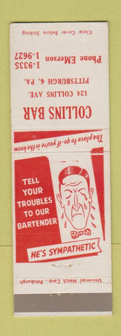 Matchbook Cover - Collins Bar Pittsburgh PA