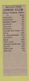 Matchbook Cover - Union Club Bar Coeur D'Alene ID low phone #