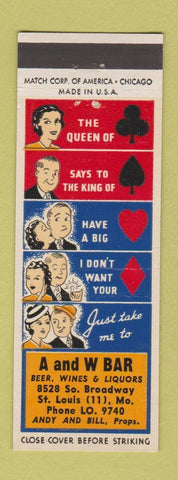 Matchbook Cover - A&W Bar St Louis MO