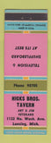 Matchbook Cover - Hicks Bros Tavern Lansing MI shuffleboard