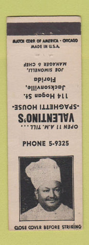 Matchbook Cover - Valentino's Spaghetti House Jacksonville FL