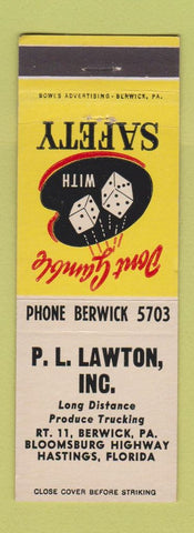 Matchbook Cover - PL Lawton Trucking Hastings FL produce