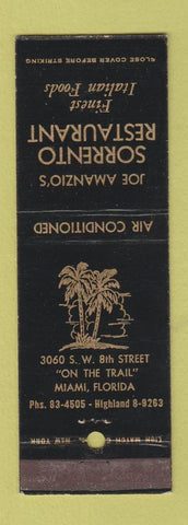 Matchbook Cover - Joe Amanzio's Sorrento Restaurant Italian Miami FL