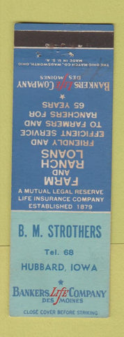 Matchbook Cover - RM Strothers Loans Hubbard IA low phone # Bankers Life