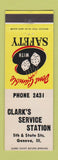 Matchbook Cover - Clark's Service oil gas Geneva IL low phone #