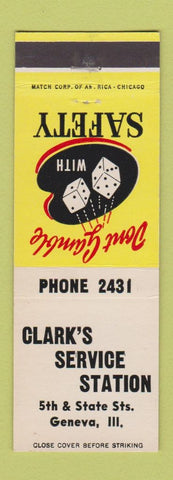 Matchbook Cover - Clark's Service oil gas Geneva IL low phone #