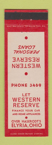 Matchbook Cover - Western Reserve Loans Elyria OH low phone #