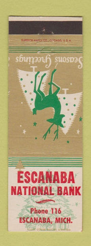 Matchbook Cover - Escanaba National Bank MI Low phone # Christmas