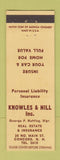 Matchbook Cover - Knowles and Hill Insurance Real Estate Concord NH low phone #