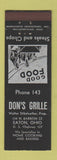 Matchbook Cover - Don's Grille Eaton OH low phone # MERCHANTS