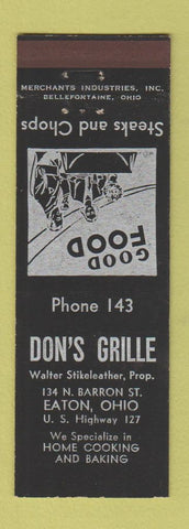 Matchbook Cover - Don's Grille Eaton OH low phone # MERCHANTS