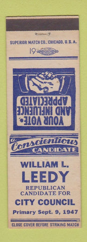 Matchbook Cover - William L Leedy City Council Election 1947