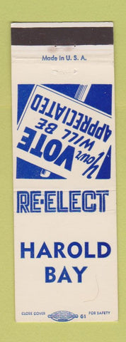 Matchbook Cover - Harold Bay Election
