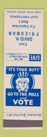 Matchbook Cover - David Friedman for Council Election Uncle Sam