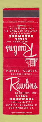 Matchbook Cover - Rawlins Brothers Steel Hardware Los Angeles CA