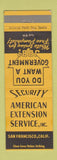 Matchbook Cover - American Extension Service San Francisco CA government jobs