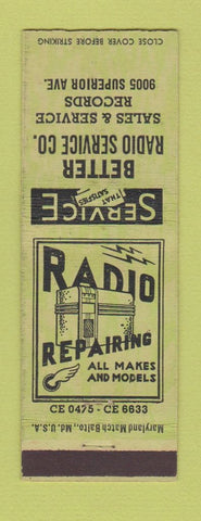Matchbook Cover - Better Radio Service records lps music GREEN