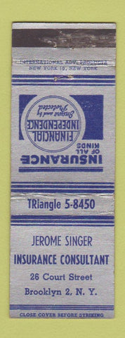 Matchbook Cover - Jerome Singer Insurance Brooklyn NY WEAR