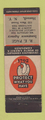 Matchbook Cover - RE Page Insurance Hornell NY WEAR