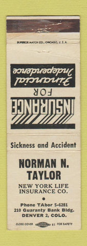Matchbook Cover - Norman Taylor New York Life Insurance Denver Colorado WEAR