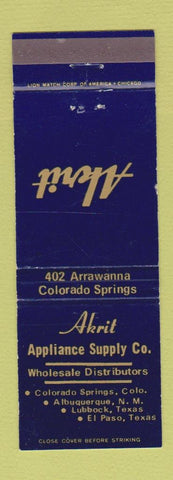Matchbook Cover - Akrit Appliance Colorado Springs Albuquerque NM El Paso TX