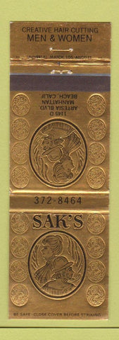 Matchbook Cover - Sak's Hair Salon Manhattan Beach CA