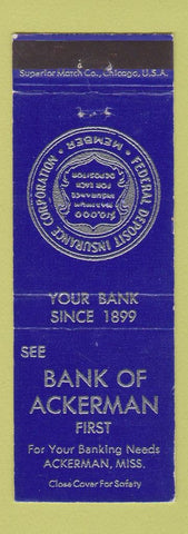 Matchbook Cover - Bank of Ackerman MS