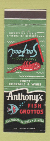 Matchbook Cover - Anthony's Fish Grotto La Jolla San Diego La Mesa CA