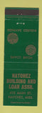 Matchbook Cover - Natchez Building and Loan Association MS