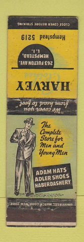 Matchbook Cover - Harvey Men's Clothes Hempstead LI NY WEAR