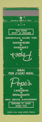 Matchbook Cover - Pope's Cafeteria St Louis MO WEAR