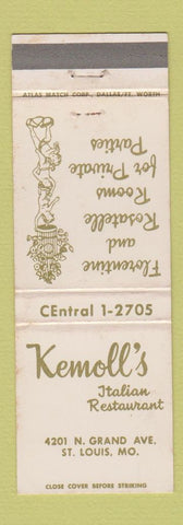 Matchbook Cover - Kemoll's Italian Restaurant St Louis MO