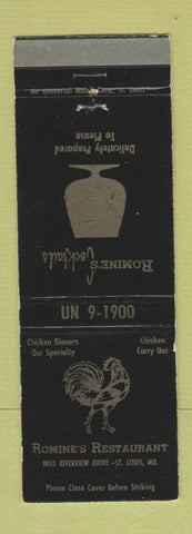 Matchbook Cover - Romine's Restaurant rooster ST Louis MO WEAR