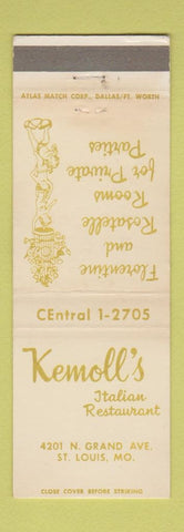 Matchbook Cover - Kemoll's Italian Restaurant St Louis MO