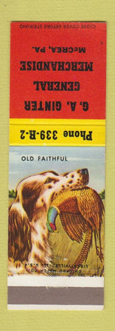 Matchbook Cover - GA Ginter General Store McCrea PA