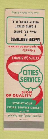 Matchbook Cover - Cities oil gas McKee Brothers Valley Falls RI