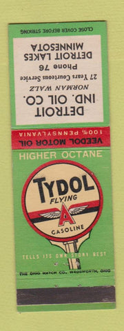 Matchbook Cover - Tydol oil gas Flying A Detroit Lakes MN low phone #