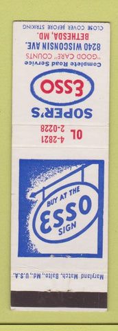 Matchbook Cover - Soper's Esso oil gas Bethesda MD