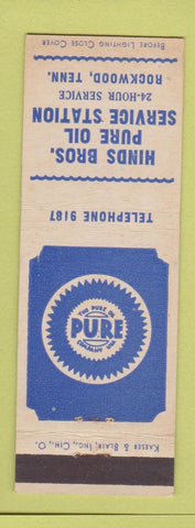 Matchbook Cover - Hinds Bros Pure oil gas Rockwood TN