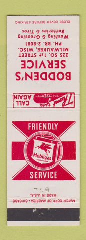 Matchbook Cover - Bodden's Mobil oil gas Milwaukee WI