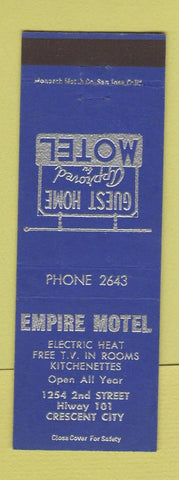Matchbook Cover - Empire Motel Crestcent City CA low phone #
